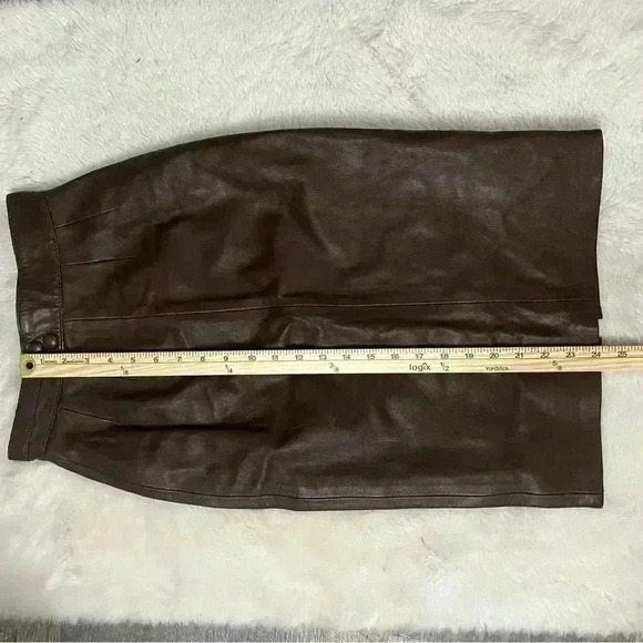 Vintage 70s Brown Leather Pencil Skirt EU 36 XXS - Picture 7 of 14
